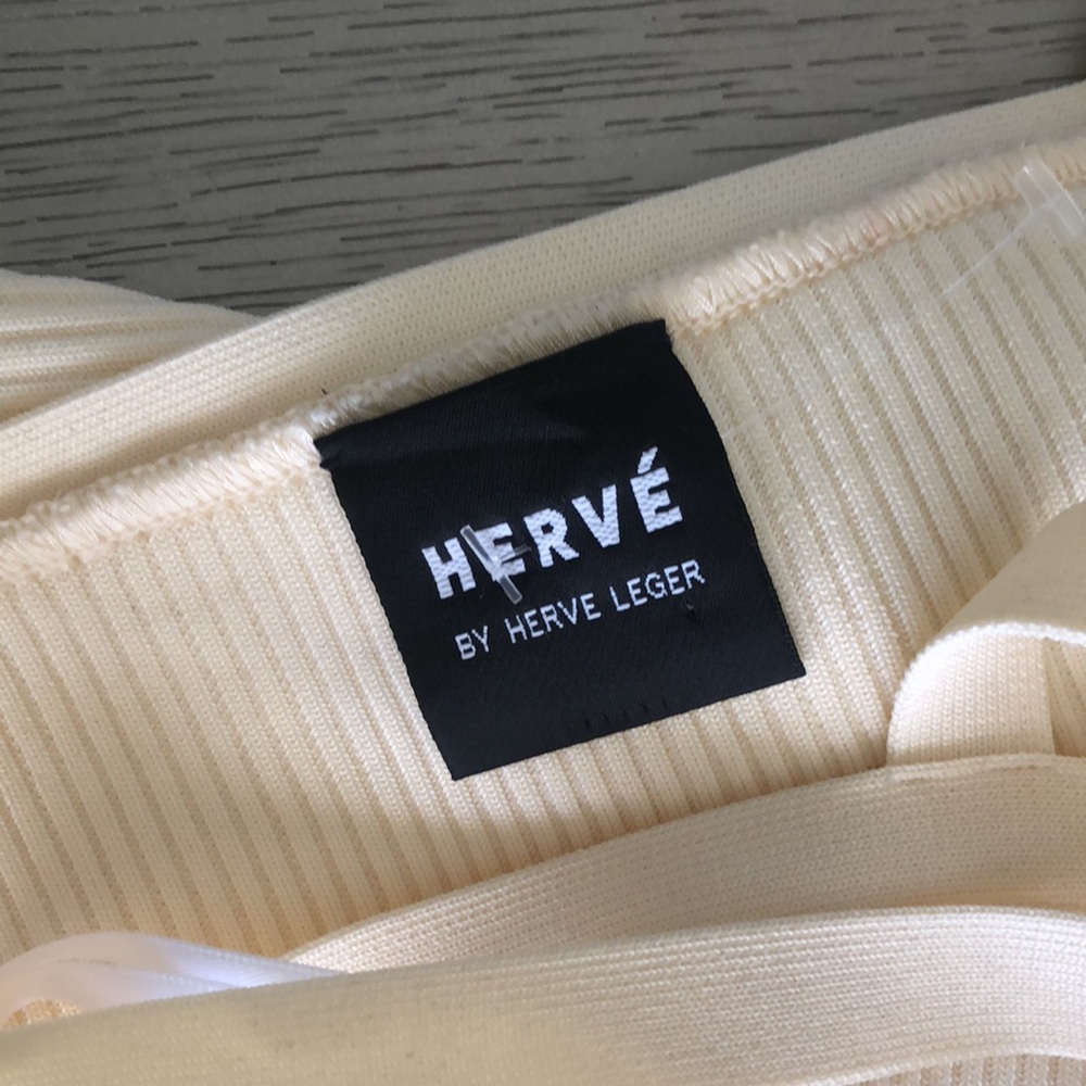 HERVE by Herve LEGER Cream Ribbed Dress Size S - Picture 8 of 12